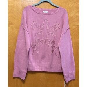 Haute Hippie Womens Floral Embroidered  BoatNeck Pullover Sweater Mauve Sz L NWT
